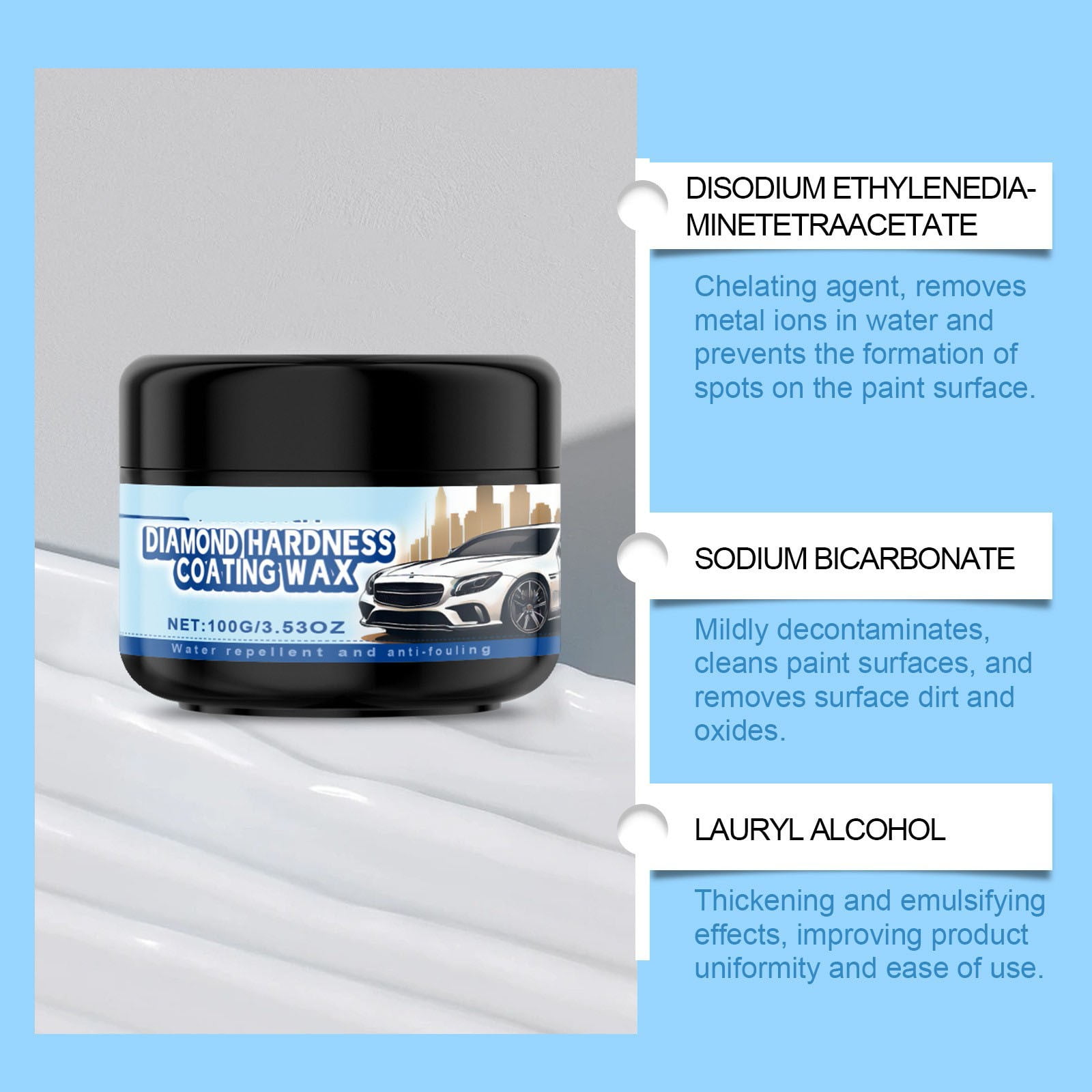Car Wax Polish Ceramic Coating Carnauba Wax Extra Gloss Paint Sealant Polishing Long Lasting Shine Hydrophobic for Cars, Trucks, SUVs, RVs with Microfiber Towel & Applicator Pad - 3.5oz/100g