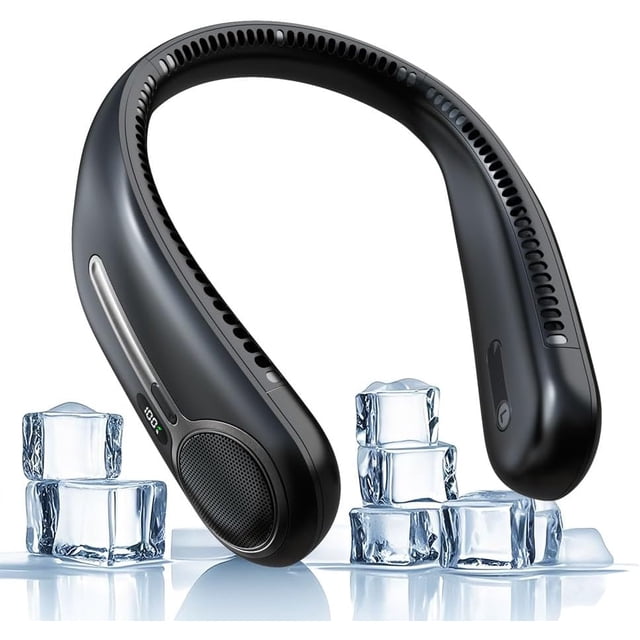 Ventilador de cuello portátil, manos libres, ventilador personal sin aspas, recargable por USB de 6000 mAh, refrigeración de 360°, pantalla LED, 4 velocidades, regalos de cumpleaños para hombres