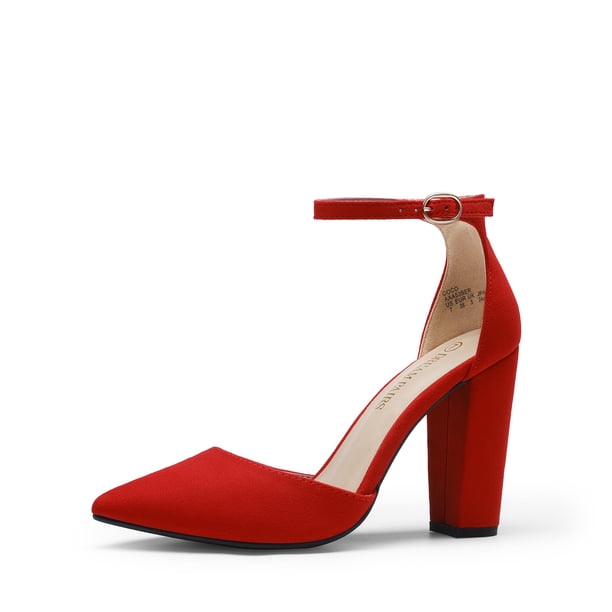 Zapatos DREAM PAIRS Tacones Altos Coco en Gamuza Roja con Tacón Grueso de 10 cm