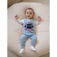 thumbnail image 4 of Rovasas Baby Boy Football Outfit Solid Long Sleeve Romper Plaid Overall Pants, 4 of 9