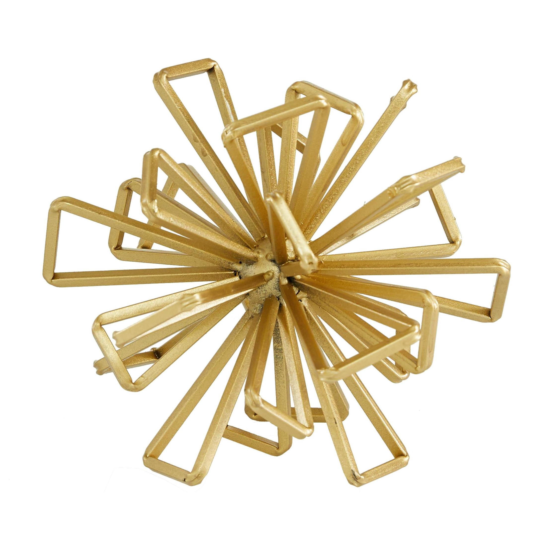 8", 7", 6"W Gold Metal Wire Rod Orb Geometric Sculpture, by DecMode (3 Count)