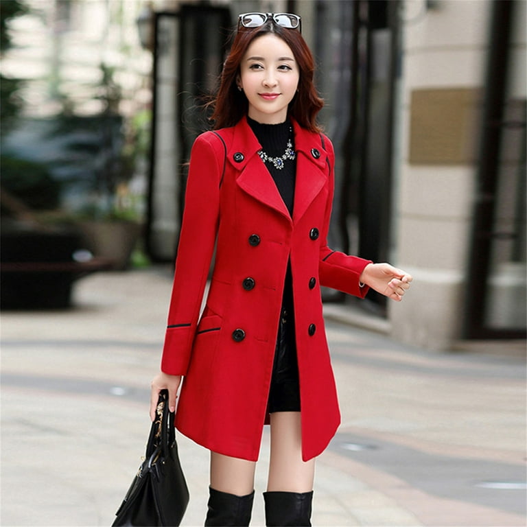Trench Coat for Women Suit Collar Double-breasted Solid Color Long Coat  Elegance Office Lady Jackets Autumn Winter Clothes Women