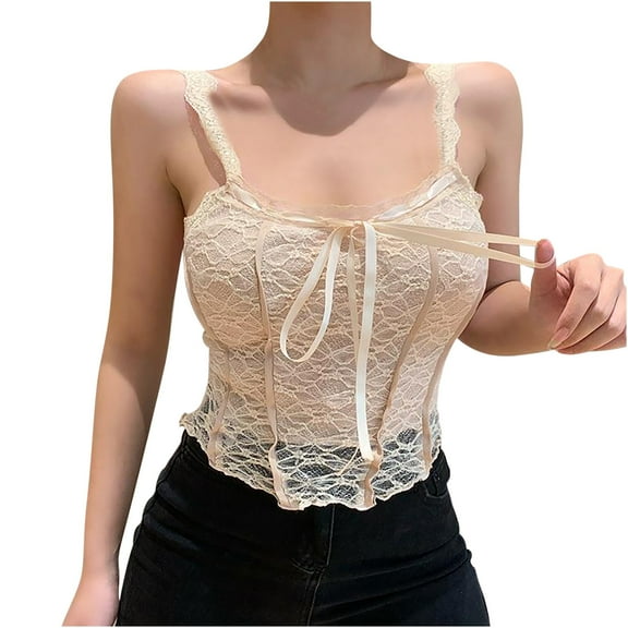 Mittory Lace Tank Tops for Women Sexy Going Out Mesh Corset Top Date Night Party Club Outfits