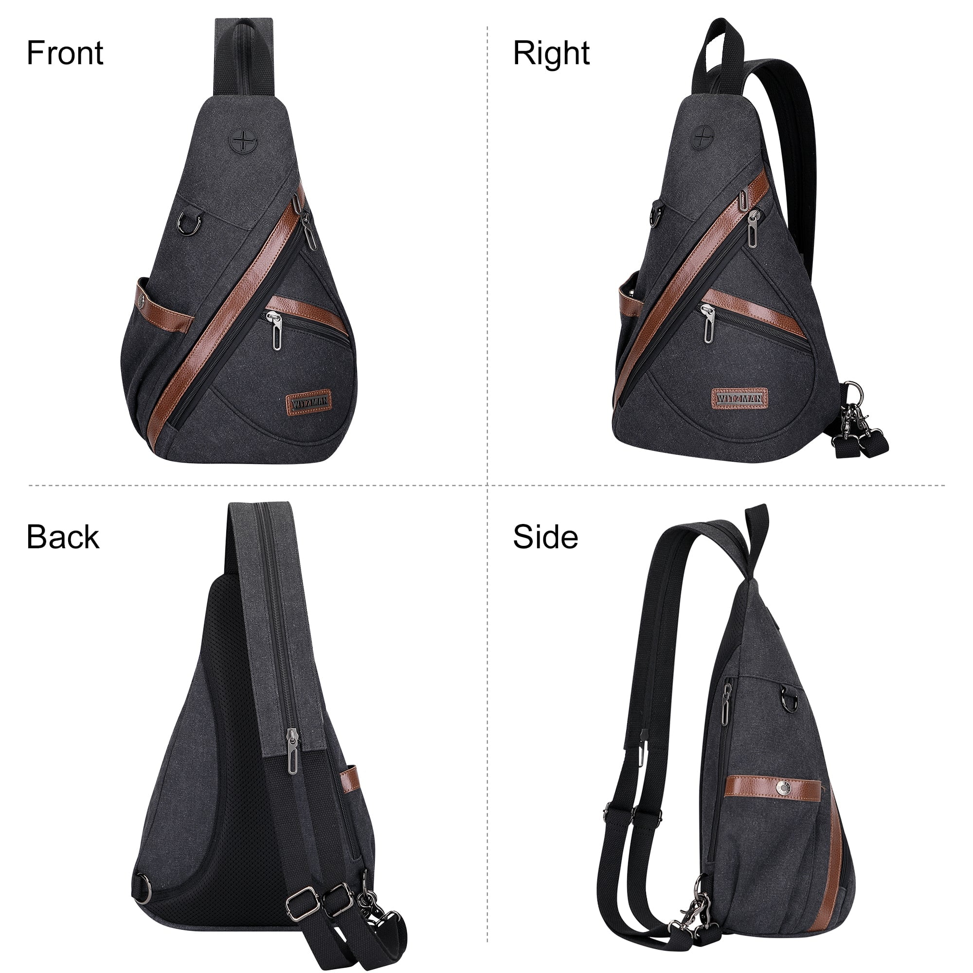 WITZMAN Canvas Sling Bag for Men Women Convertible Sling Backpack Crossbody Vintage Chest Bag Travel Casual Daypack(A8003 Black)