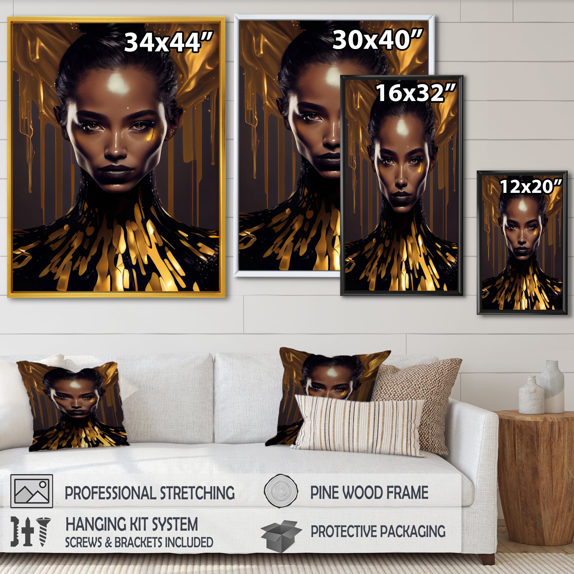 Designart Sensual Liquid Gold Woman III Floating Frame Wall Art