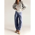thumbnail image 4 of Pantalones Vaqueros Tubo para Mujer, de Tiro Medio, Holgados, Pierna , con Volantes, Plisados y Cordón Ajustable M, 4 of 8