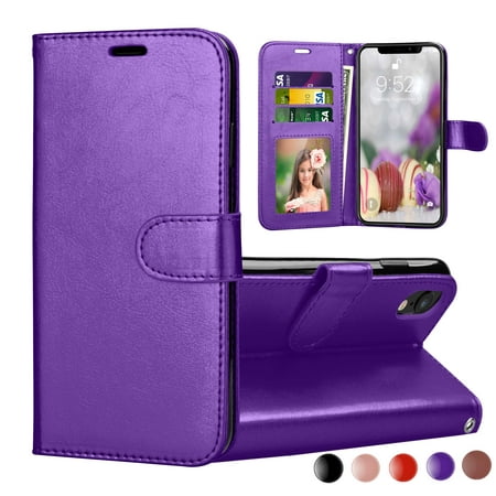 iPhone XR Case, 2018 iPhone XR Wallet Cover, iPhone XR PU Leather Cases, Njjex [Wrist Strap] Flip Folio [Kickstand ] PU leather wallet case with 3 ID&Credit Card Pockets For iPhone XR 6.1" -Purple