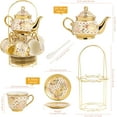thumbnail image 5 of 20 Pieces Porcelain Tea Set With Metal Holder, European Ceramic tea set for adults,Flower Tea Set,Tea Set For Women With Flower Painting, 5 of 7