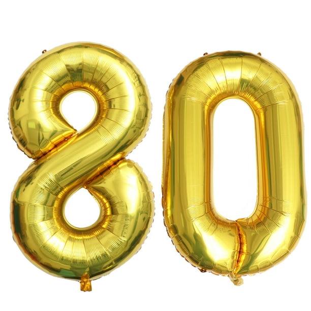 Globos dorados de 40 pulgadas con número 80 para fiestas, festivales, cumpleaños, aniversarios, globos jumbo de aluminio, suministros para fiestas, accesorios para fotos.