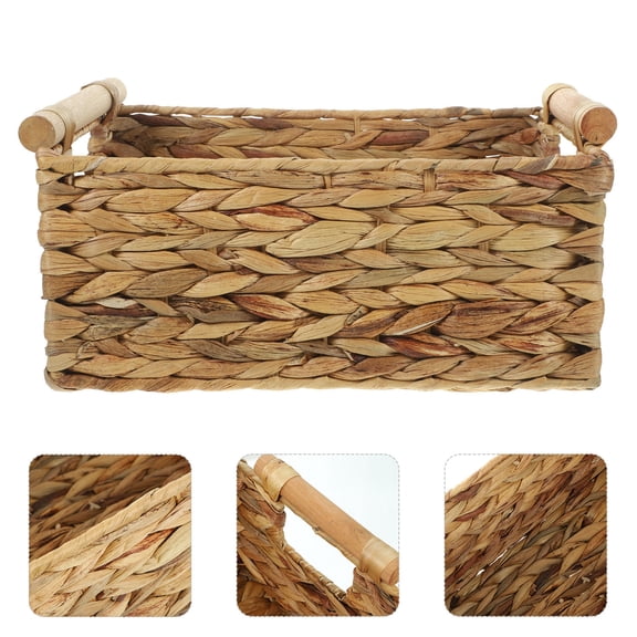 PAMINGONO Handwoven Rattan Storage Basket Woven Storage Bin Khaki 1Set