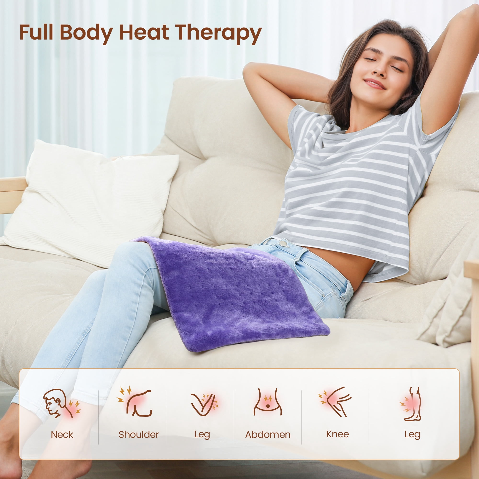 RENPHO Heating Pad for Back Pain Relief & Period Cramps, Hsa Fsa Eligible, Heat Pad for Neck and Shoulder,12"x24", Mothers Day Birthday Gifts for Women Men, White Purple