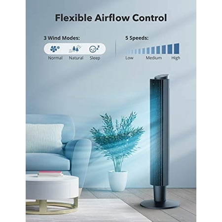 Mirdred Tower Fan with Remote, 90° Oscillating Quiet Cooling Fan, 42'' or 36'' Height Adjustable, 5 Speeds, Sleep Mode, 12H Timer, PARIS RHÔNE Tall Standing Room Fan for Bedroom, O