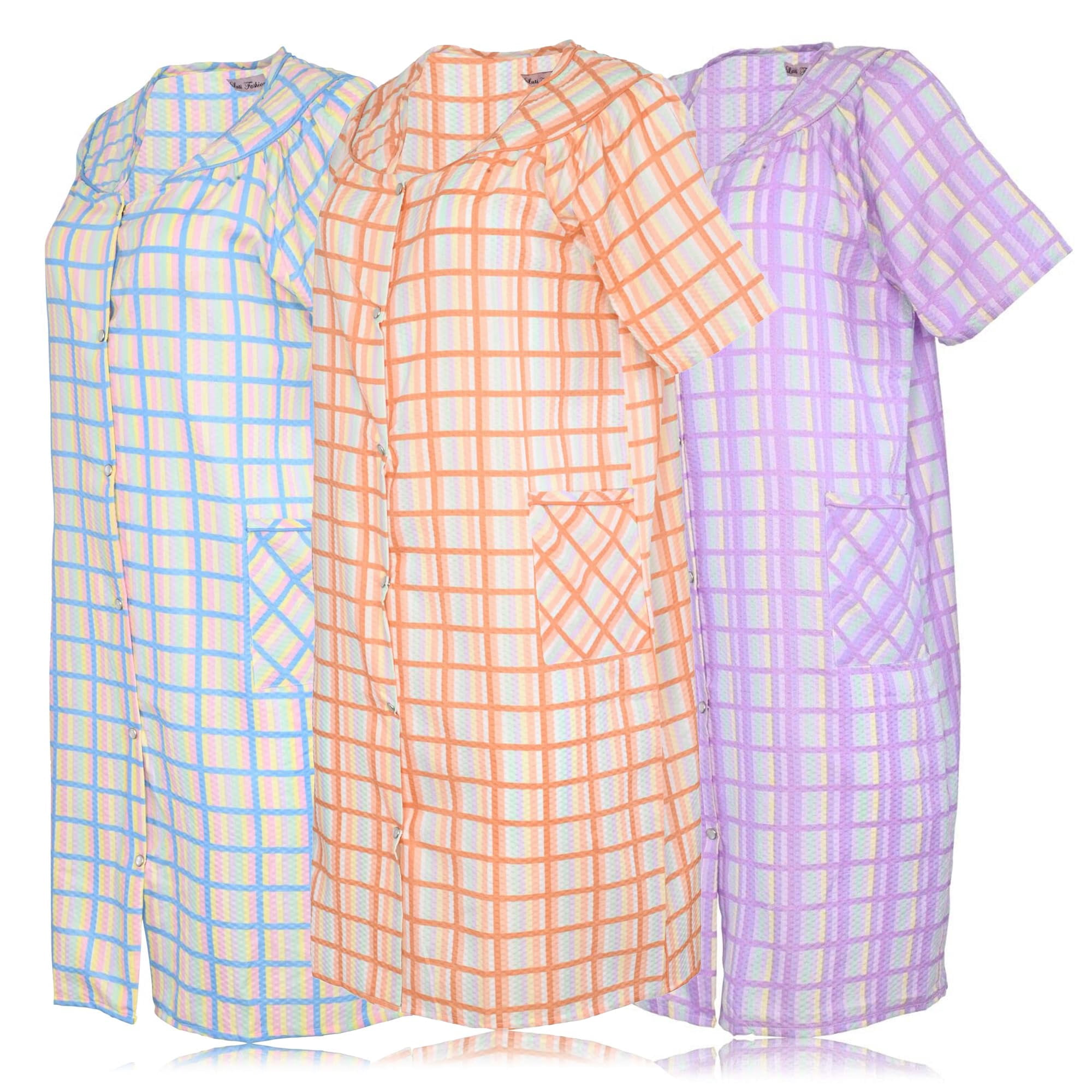 Womens 3 Pack Dusters For Women Snap Front Housecoat Lounger Duster House Dress Short Sleeve Nightgowns Pajamas Robe