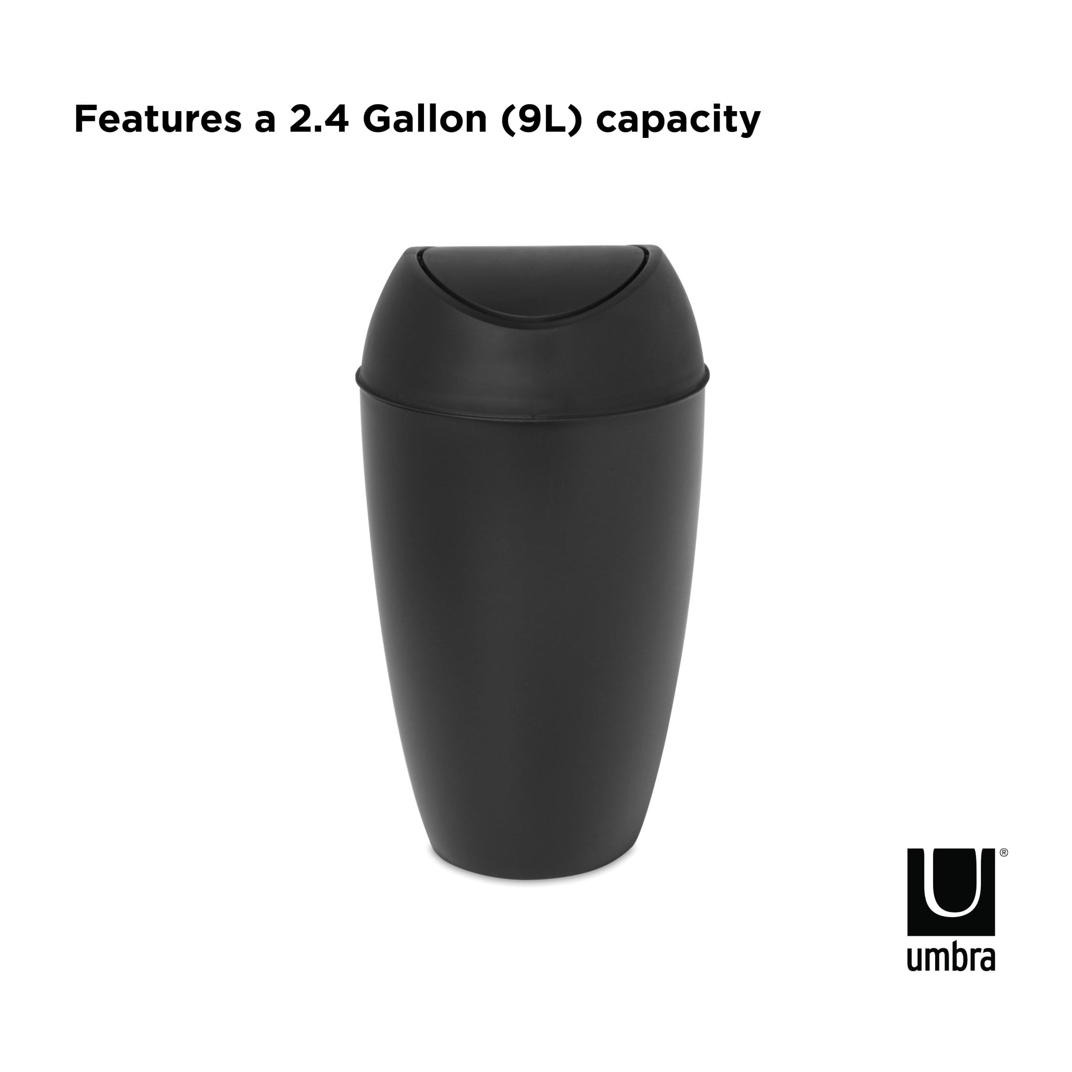Umbra 2.4 gal Twirla Plastic Swing Top Lid Bathroom Trash Can Garbage Can, Black
