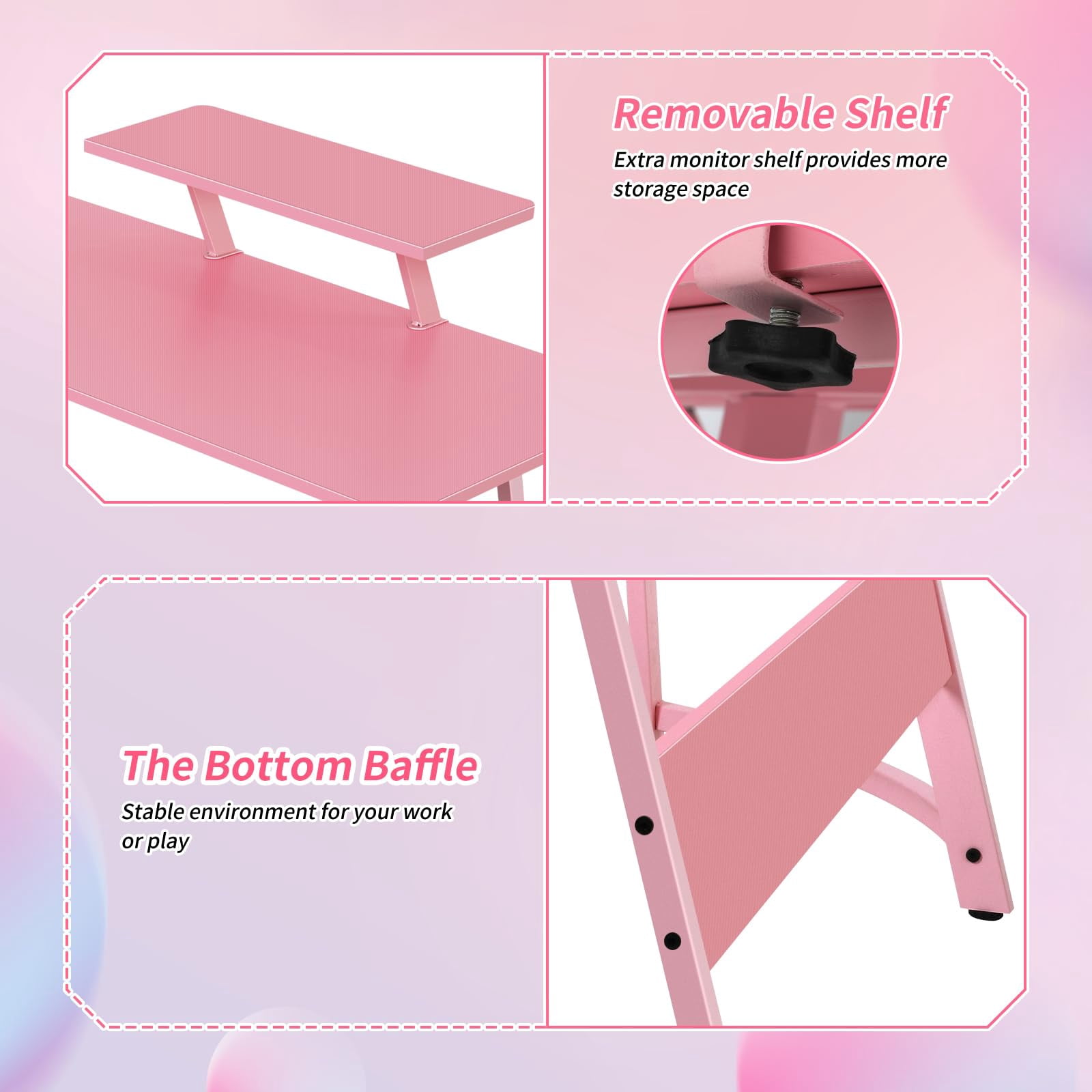 Shaped Gaming Desk 50 Inches Corner Computer Desk, Home Office Desk with Large Desktop Gaming Table for Home and Work Place,Pink