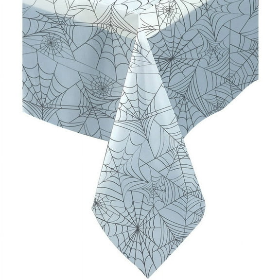 Spider Web Halloween Clear Plastic Party Tablecloth, 108 x 54in