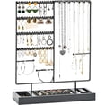 thumbnail image 1 of Soporte para Joyas, Organizador Exhibidor Joyero Estante de 6 niveles con 144 Agujeros de Aretes Pendientes con Bandeja para Anillos Collares -Gris, 1 of 7