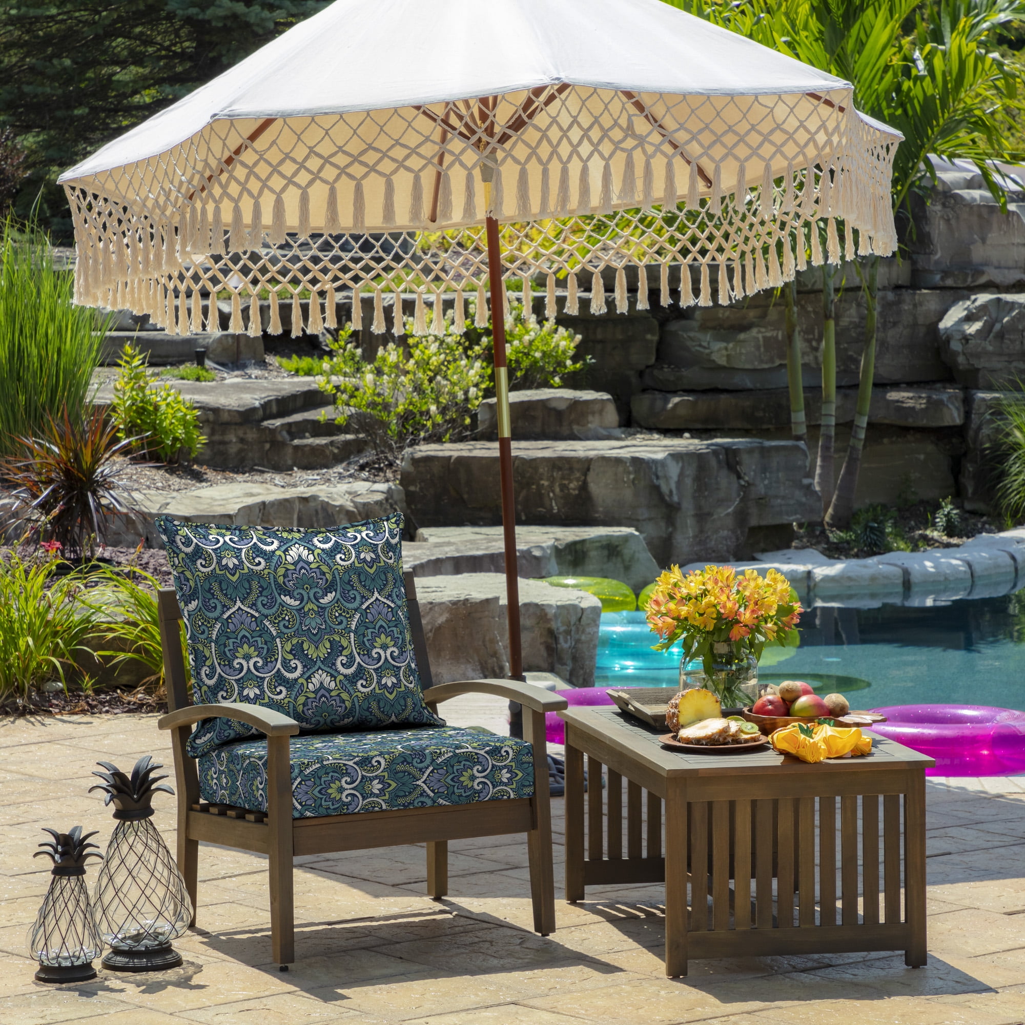 ARDEN Outdoor Deep Seat Cushion Set, 24 x 24, Water Repellant, Fade Resistant, Deep Seat Bottom and Back Cushion for Chair, Sofa, and Couch, Sapphire Aurora Blue Damask