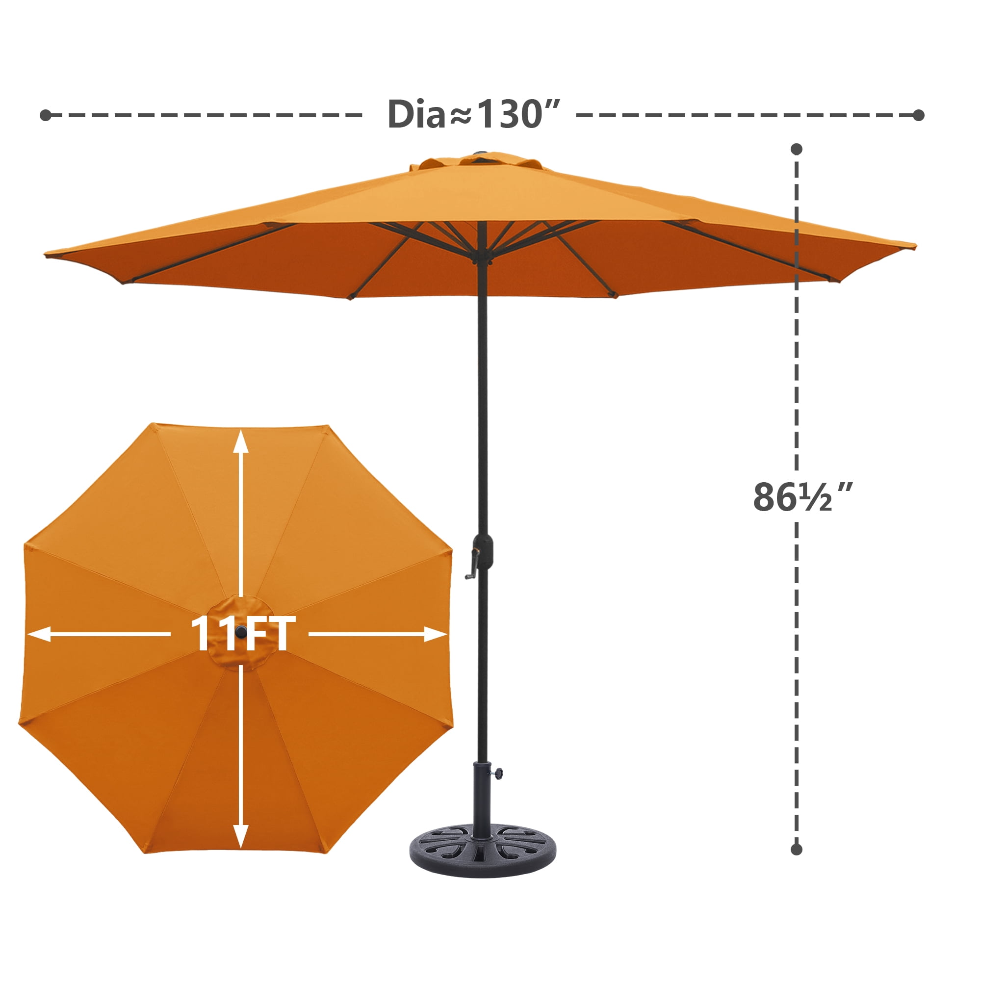 Kool 11FT Outdoor Patio Umbrella with Crank Handle, Market Umbrella with 8 Sturdy Umbrella Ribs, Waterproof for Garden Deck Backyard Pool, Orange
