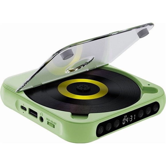 Portable Bluetooth CD player with USB-C fast charging – Ultra-thin and compact – Supports MP3/WMA formats – Suitable for both travel and home use – Green