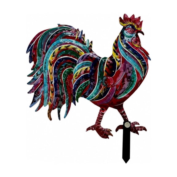 Metal Yard Decor, Rainbow Colored Flat Rooster Garden Stake, 12X10 Inch Garden Decorations Outdoor, Outdoor Garden Decor, Zero-Assembly Rooster Ground Plug Decor That Fits