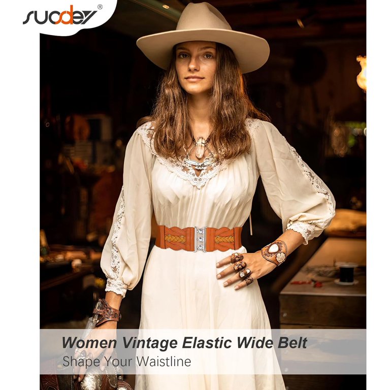 Wide Elastic Dress Belts for Women Vintage Stretchy Waist Belt Cinch Belt -  Walmart.com