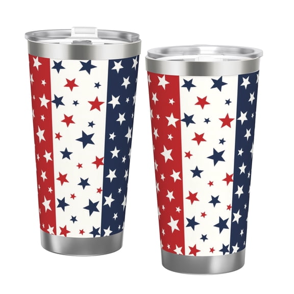 20oz Travel Mug with Patriotic Red White and Blue Star Design Double Silver Edge Insulated Tumbler for Independence Day and Daily Use