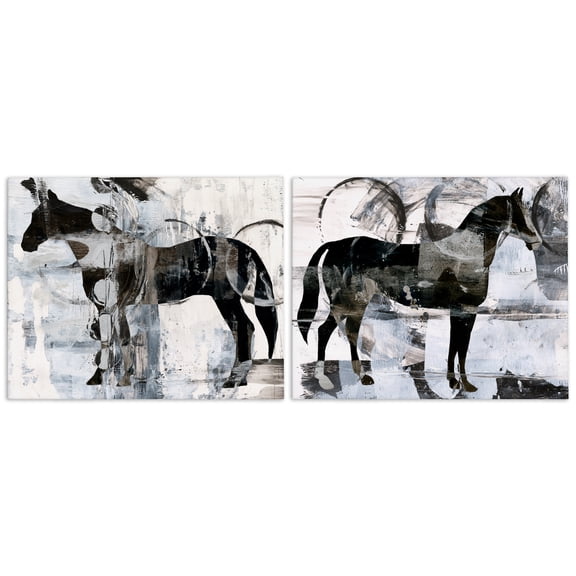 Stupell Industries Abstract Horse Silhouette Circles Animals Painting Wrapped Canvas Art Print Wall Art, 20 x 16, Set of 2