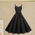 thumbnail image 3 of Joernso Vintage Women Dress A-line Big Swing Solid Color Backless Spaghetti Strap 50s Bow Decor Prom Cocktail Party Wedding Midi Dress Evening Dress, 3 of 7