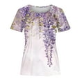 thumbnail image 3 of YOTAMI Plus Size Tops for Women Dressy Casual Loose Fit Blouses Summer Ruffled Floral Print Short Sleeve Button V-Neck T-Shirts Multicolor, 3 of 5