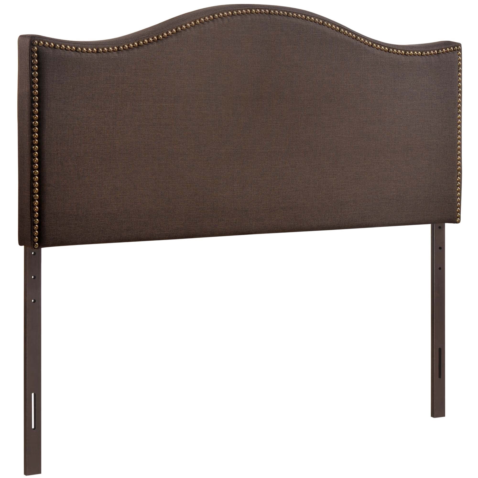 Curl Nailhead Upholstered Queen Headboard in Dark Brown