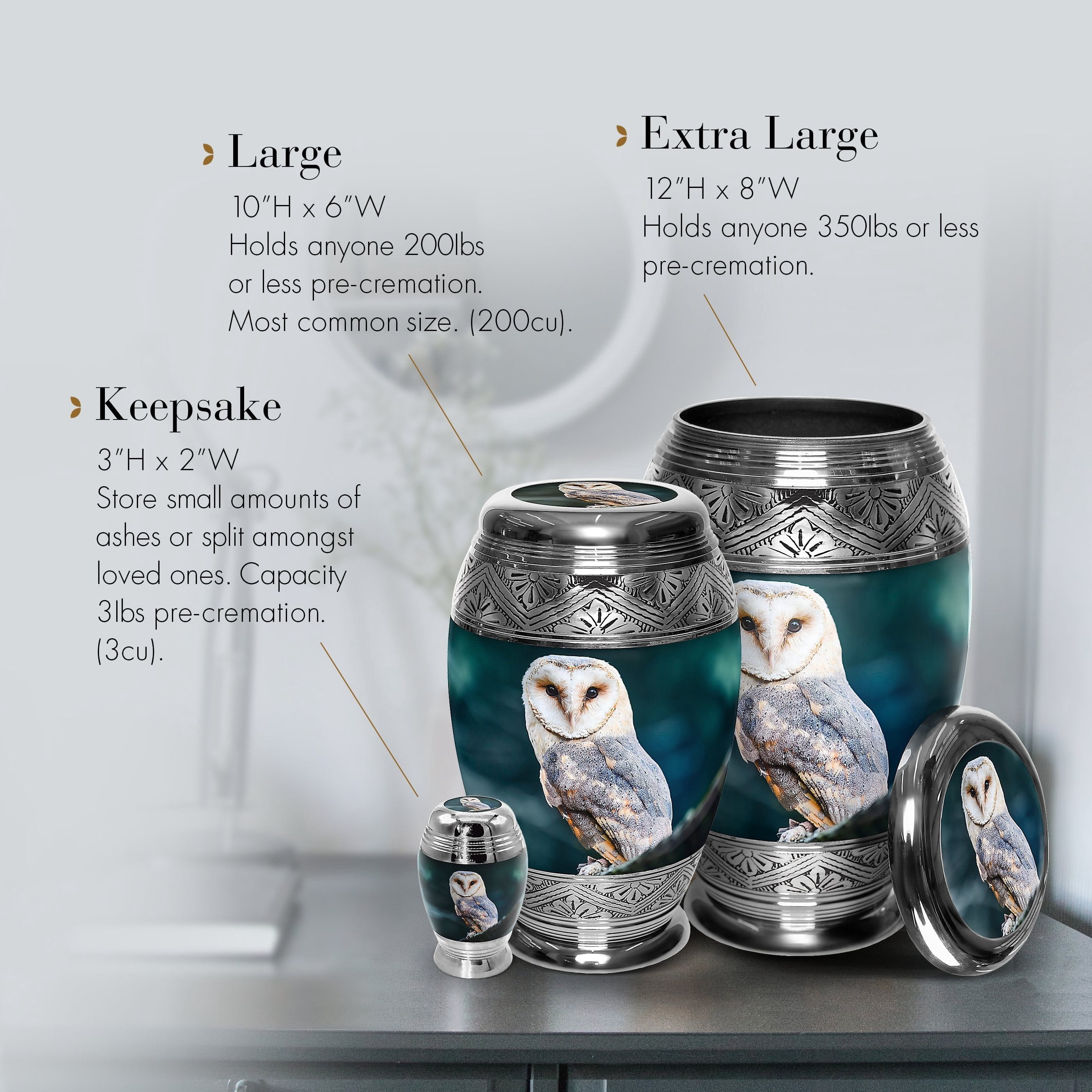 Observing Owl Urns for Cremation Ashes Large Urn XL or Small Keepsake Urns for Human Ashes & Urns for Human Ashes for Home or Burial Small Urns for Human Ashes