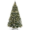 thumbnail image 1 of Costway Arbre de Noël Enneigé Pré-Éclairé de 9 Pieds 2058 Pointes avec Pommes de Pin et Baies Rouges avec 8 modes d'Éclairage, 1 of 10