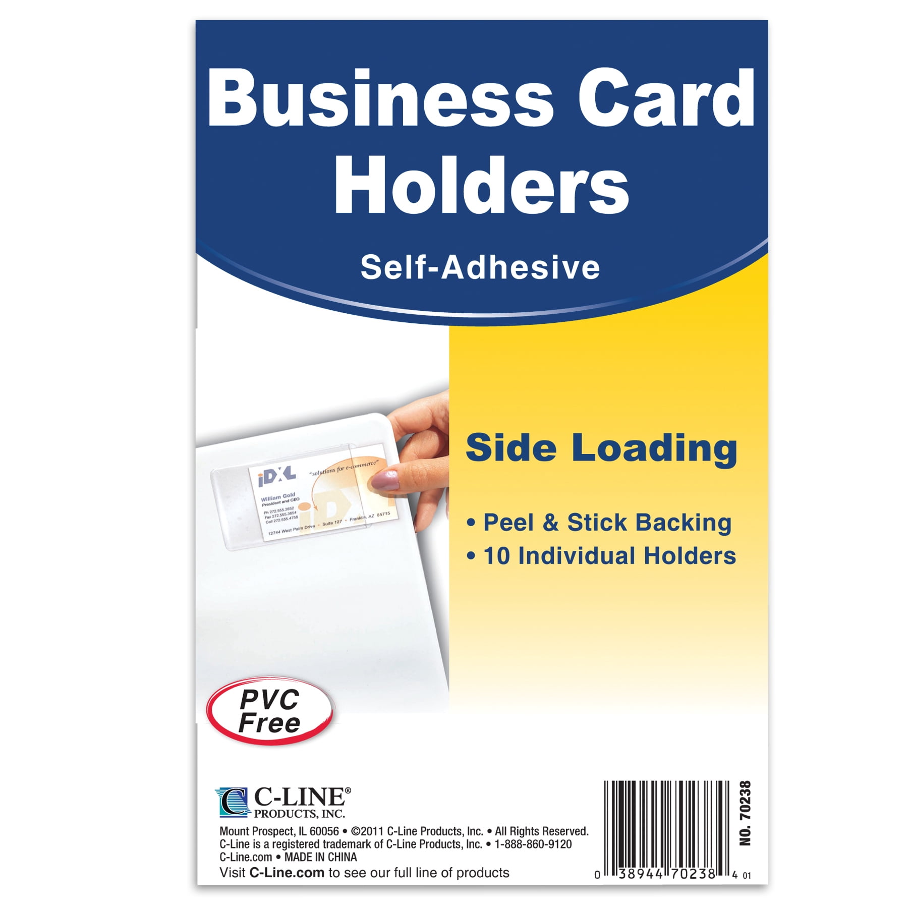 C-Line Self-Adhesive Business Card Holder, Side Load, 2" x 3-1/2", 10 Per Pack, 5 Packs