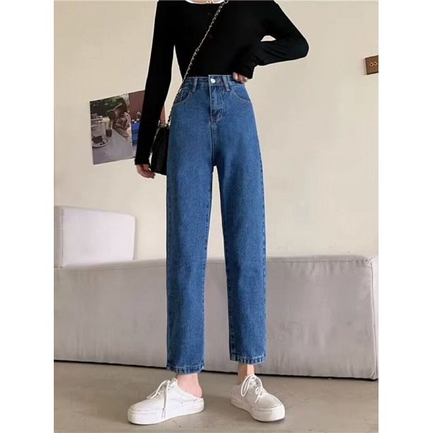 LEDP-pantalones vaqueros de pierna ancha para mujer, Jeans de cintura alta, estilo Hong Kong, sueltos, rectos, de diseño elástico, a la moda