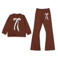 thumbnail image 2 of YMNXA Toddler Kids Girls Outfits Long Sleeve Round Neck Bow Print Pullover And Flare Pants Comfortable Fashion Elegant Sets For Casual Daily Wear,Brown,7-8 Years, 2 of 4