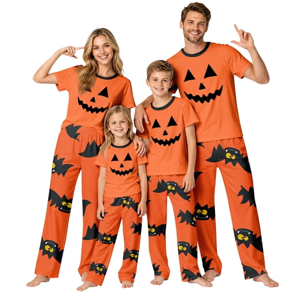 Grblisyd Halloween Matching Family Pajamas Set Cute Cartoon Graphic Print Mommy and Me Matching Outfits Soft Nightwear for Family