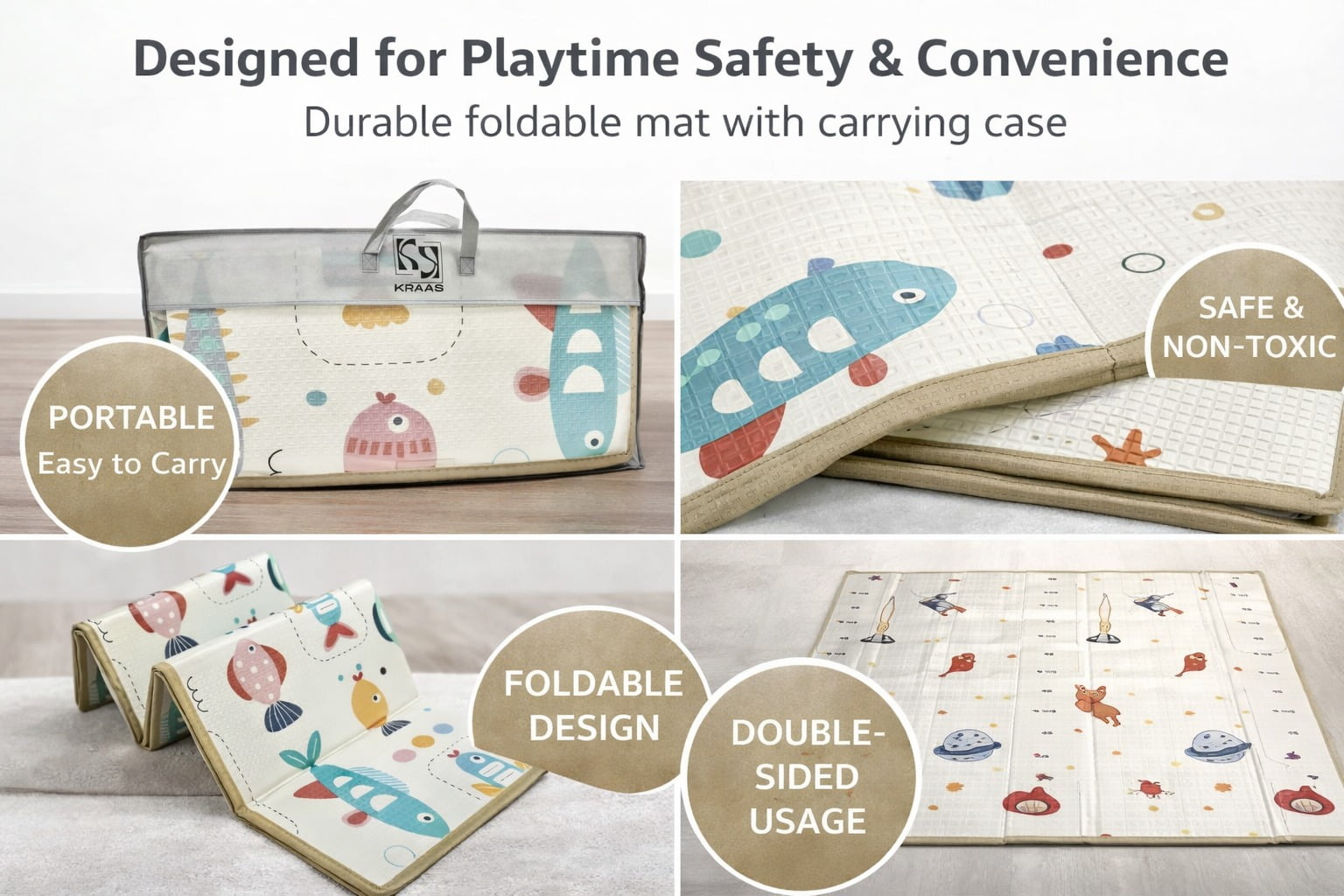 Baby Play Mat 59"*79" Foldable Foam double side play options Baby Play Mat for Floor Reversible Waterproof Playmats for Babies Boy and Toddlers Infants Edge protected Crawling Mat for Indoor&Outdo