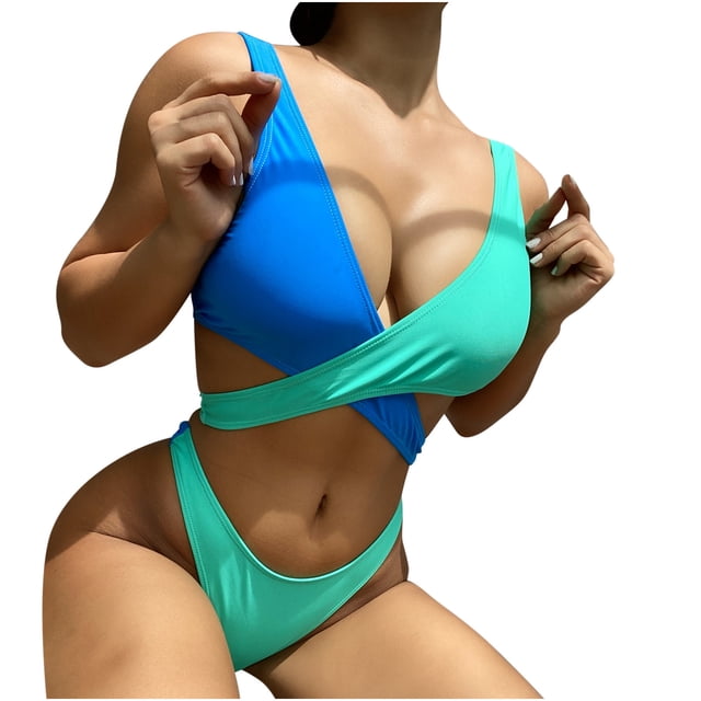 Conjunto de retazos para mujer, traje de baño de dos piezas con sujetador relleno, ropa de playa Fridja nalpqowj60904