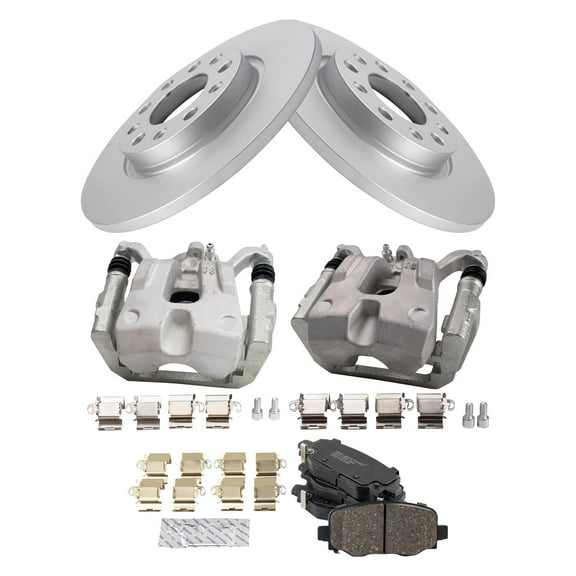 TRQ Rear Brake Pad & Rotor Kit Brake Caliper Brake Pads Brake Rotor Ceramic Solid Premium G-Coated Fits Select 2015-2017 Chrysler 200 2016-2020 Jeep Cherokee