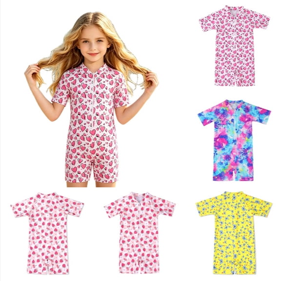 Krdevn Girls Strawberry & Cherry Print Short Sleeve One Piece Swimsuit Size:9-10 Years
