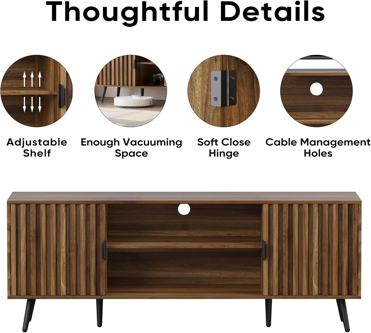 Smart FENDEE Mid Century TV Stands with Storage Entertainment Center for 70" TV,Living Room,Walnut