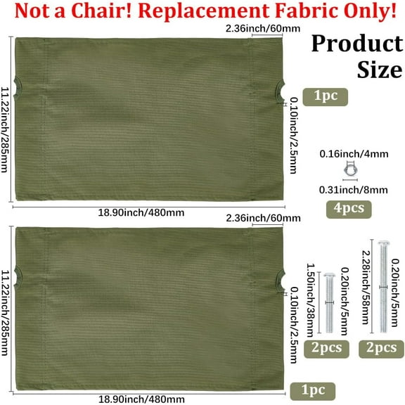 Medium Size Camp Chair Replacement Fabric Oxford Cloth Outdoor Folding Chair Seat Replacements 480x285mm Dark Olive Green High Back Camping Chair Cover for Hiking Backpacking Sports