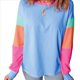 thumbnail image 1 of Camisetas de Larga para Mujer 2025, Cuello Redondo, Bloques de Color Azul L, 1 of 6