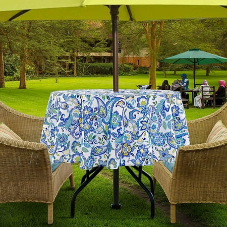 Outdoor Tablecloth With Umbrella Hole, Round Picnic Tablecloth With Umbrella Hole
