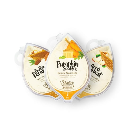 Natural Fall Soy Wax Melts Variety Pack - Apple Harvest, Butter Pecan Pie, Pumpkin Souffle - All Natural   Essential Oils   Phthalate Free - Shortie's Candle Company