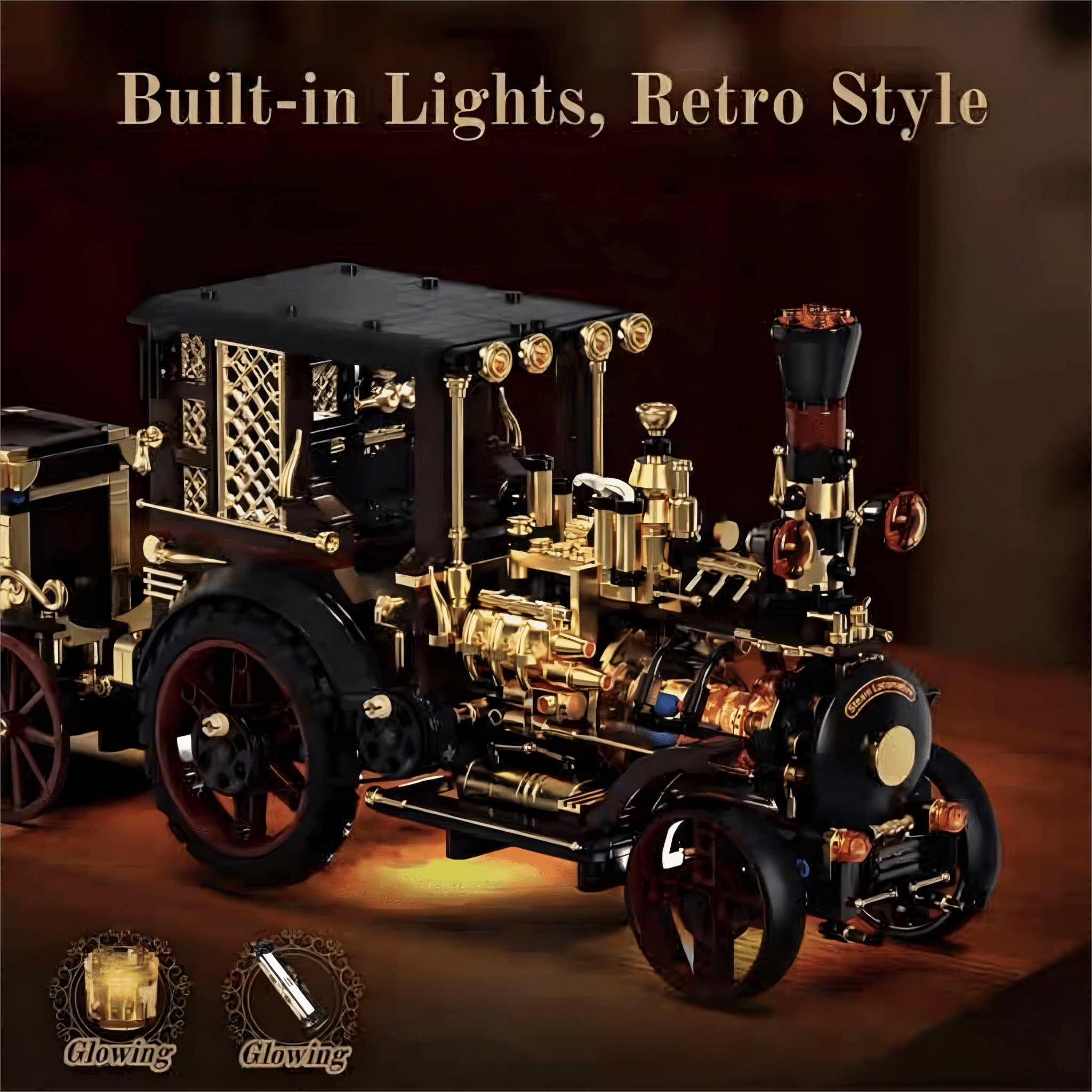 Steampunk Vintage Steam Car Building Blocks, Retro Mechanical Model Kit for Display, Home Office Table Decor (1331Pcs)