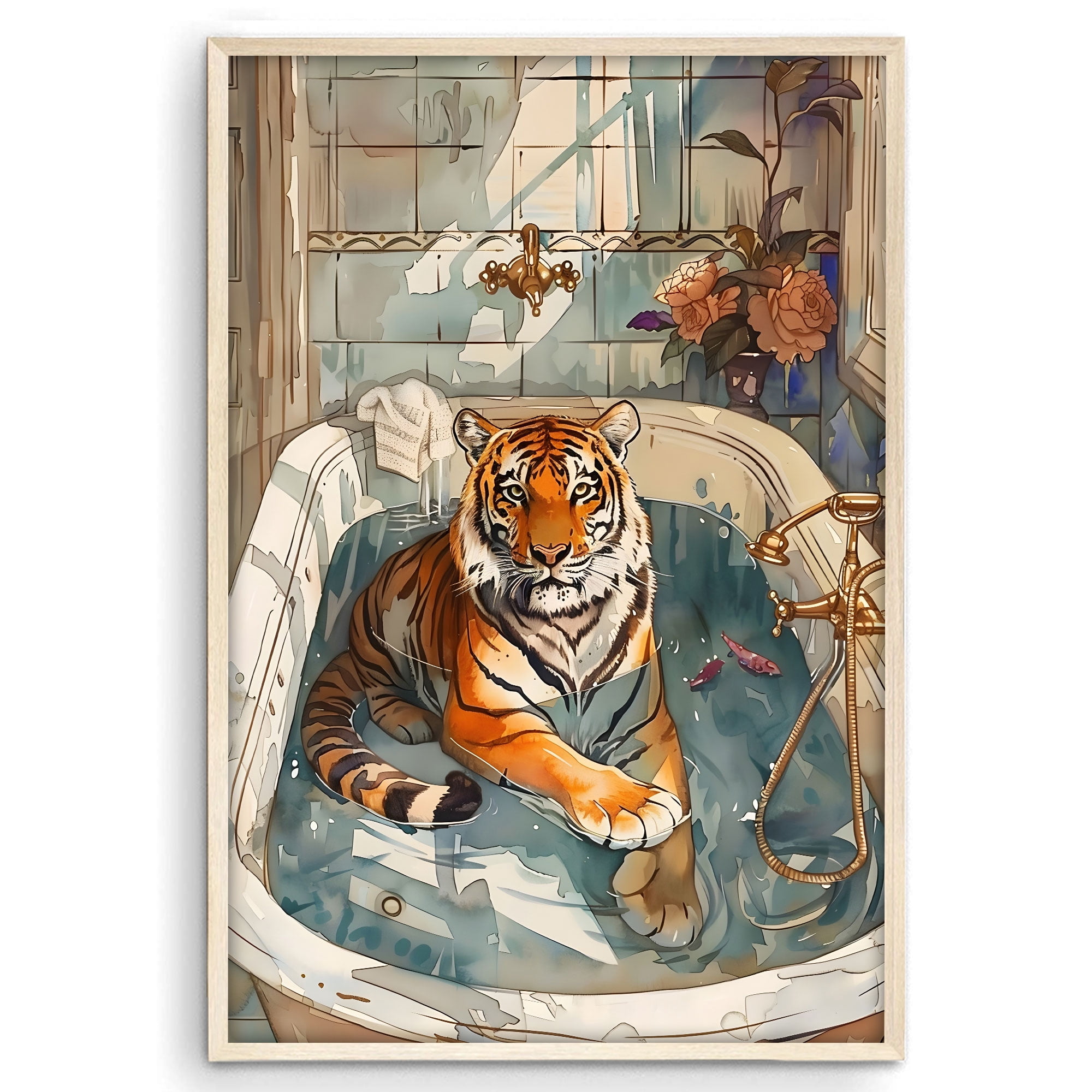 Maximalist TigerBathtub Poster Funny Animals Bathroom Wall Decor Kitsch Bathroom Aesthetic Poster Tropical Wall Art Poster Decor For Bathroom Restroom Toilet