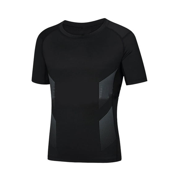 LLYWEY T-Shirts de Compression pour Garçons Col Rond Manches Courtes T-Shirts Enfants Couleur Unie Football Basketball sous-Vêtement Athlétique T-Shirt d'Entraînement, Style BY-16, Noir, 10T
