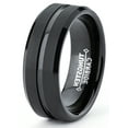 thumbnail image 2 of Metal Masters Mens Tungsten Ring Wedding Band Black Grooved Beveled Edge 8mm, 2 of 7